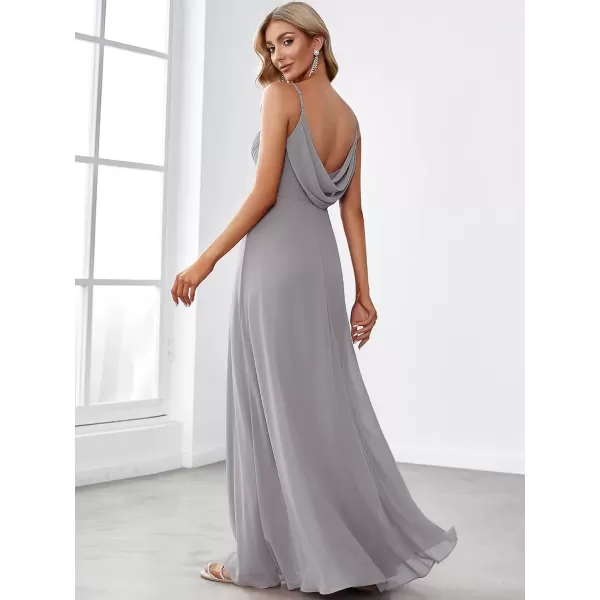 imageEverPretty Womens VNeck Sleeveless Front Ruched Maxi ALine Wedding Guest Dresses 80026Grey