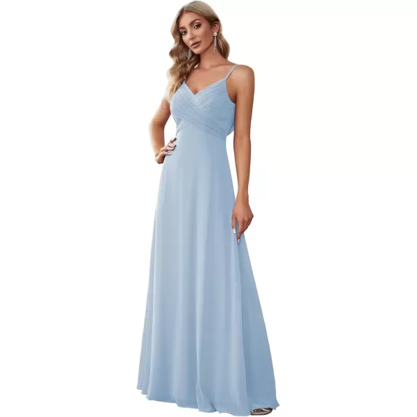 imageEverPretty Womens VNeck Sleeveless Front Ruched Maxi ALine Wedding Guest Dresses 80026Ice Blue