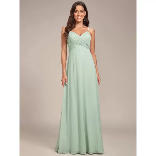 imageEverPretty Womens VNeck Sleeveless Front Ruched Maxi ALine Wedding Guest Dresses 80026Mint Green