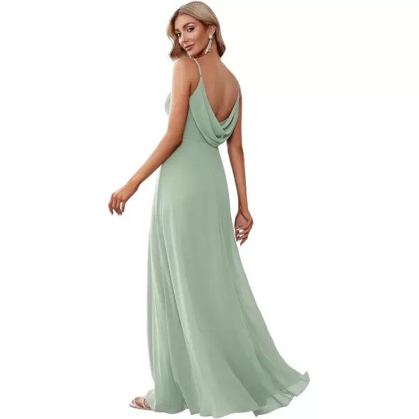 imageEverPretty Womens VNeck Sleeveless Front Ruched Maxi ALine Wedding Guest Dresses 80026Mint Green