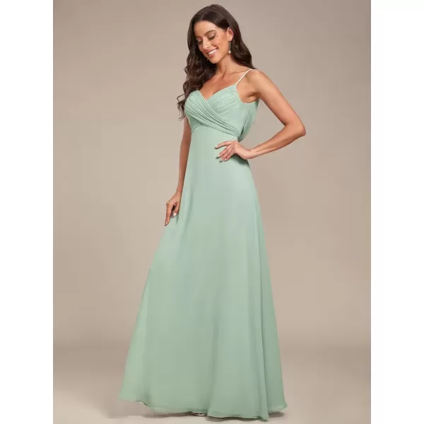 imageEverPretty Womens VNeck Sleeveless Front Ruched Maxi ALine Wedding Guest Dresses 80026Mint Green