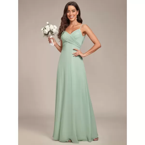 imageEverPretty Womens VNeck Sleeveless Front Ruched Maxi ALine Wedding Guest Dresses 80026Mint Green