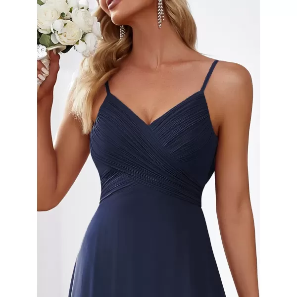 imageEverPretty Womens VNeck Sleeveless Front Ruched Maxi ALine Wedding Guest Dresses 80026Navy Blue