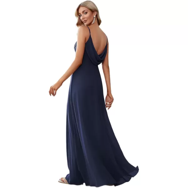 imageEverPretty Womens VNeck Sleeveless Front Ruched Maxi ALine Wedding Guest Dresses 80026Navy Blue