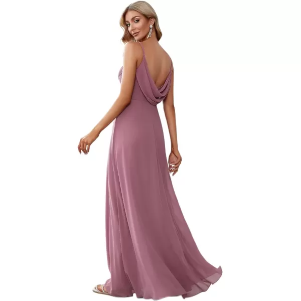 imageEverPretty Womens VNeck Sleeveless Front Ruched Maxi ALine Wedding Guest Dresses 80026Orchid