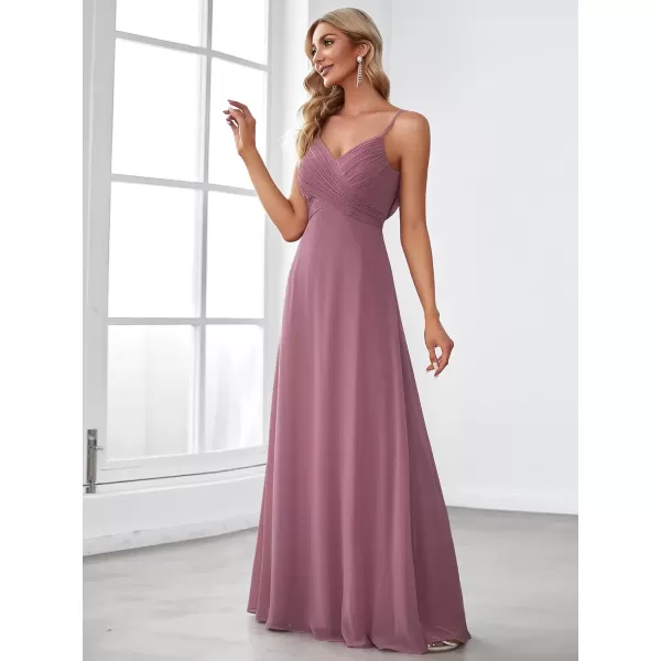 imageEverPretty Womens VNeck Sleeveless Front Ruched Maxi ALine Wedding Guest Dresses 80026Orchid