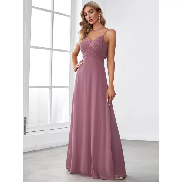 imageEverPretty Womens VNeck Sleeveless Front Ruched Maxi ALine Wedding Guest Dresses 80026Orchid