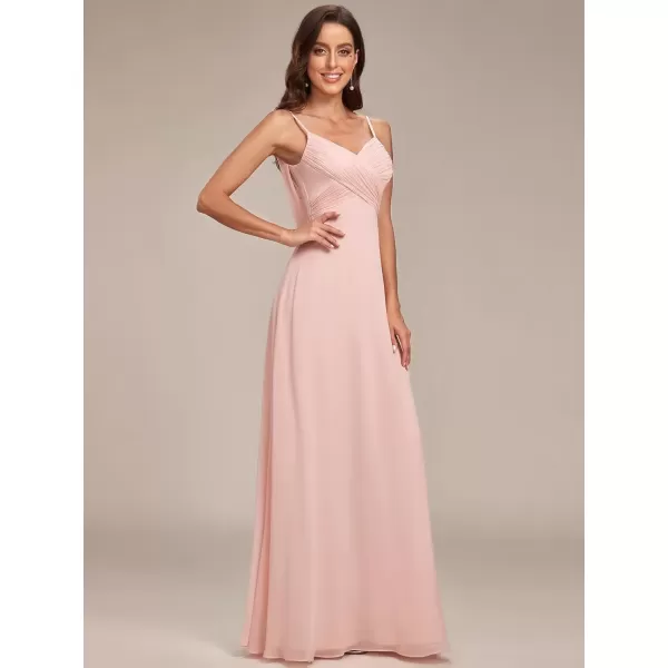 imageEverPretty Womens VNeck Sleeveless Front Ruched Maxi ALine Wedding Guest Dresses 80026Pink