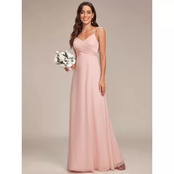 imageEverPretty Womens VNeck Sleeveless Front Ruched Maxi ALine Wedding Guest Dresses 80026Pink