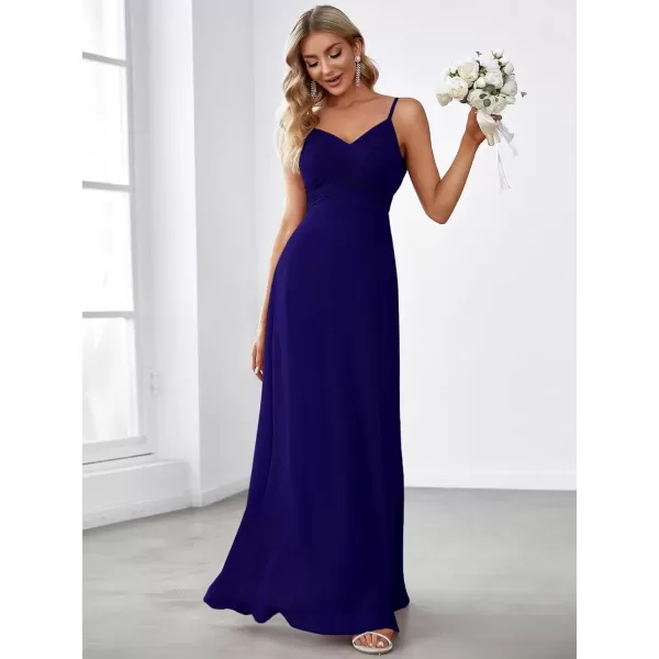 imageEverPretty Womens VNeck Sleeveless Front Ruched Maxi ALine Wedding Guest Dresses 80026Royal Blue