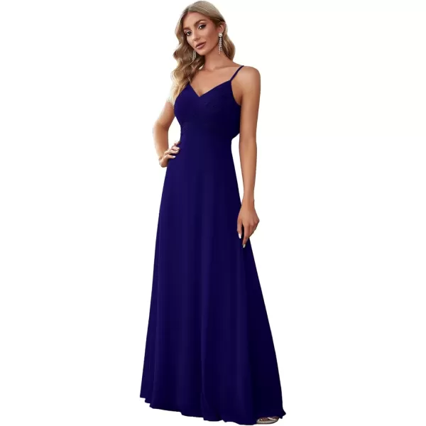 imageEverPretty Womens VNeck Sleeveless Front Ruched Maxi ALine Wedding Guest Dresses 80026Royal Blue