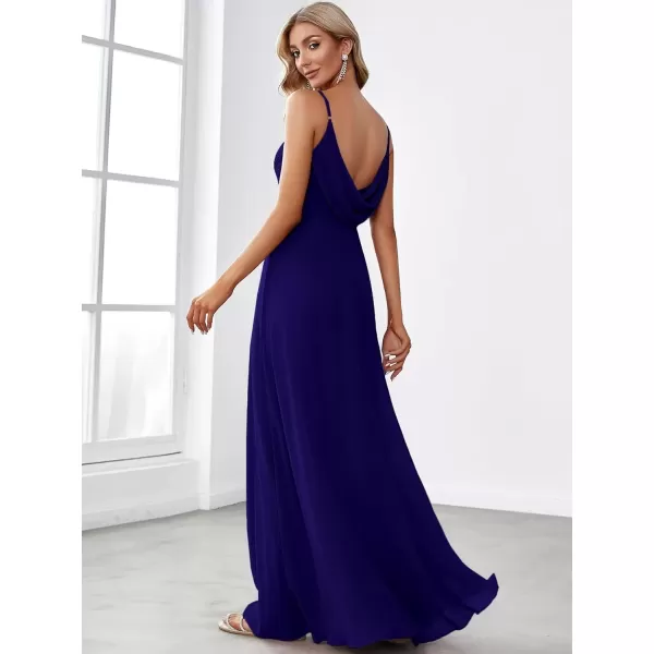 imageEverPretty Womens VNeck Sleeveless Front Ruched Maxi ALine Wedding Guest Dresses 80026Royal Blue