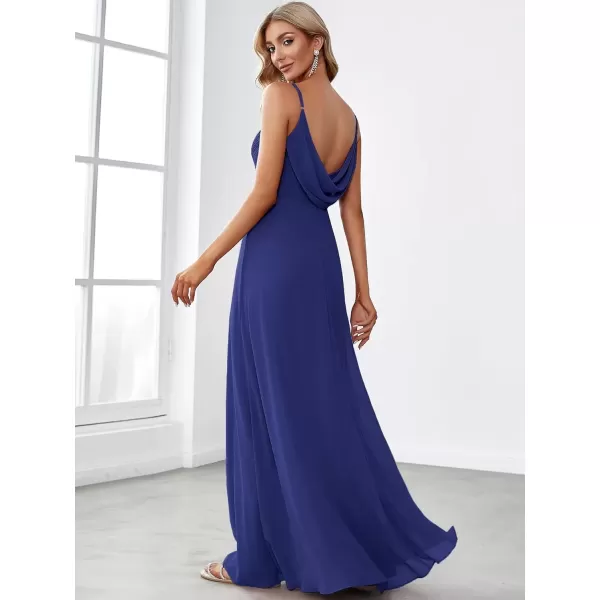 imageEverPretty Womens VNeck Sleeveless Front Ruched Maxi ALine Wedding Guest Dresses 80026Sapphire Blue