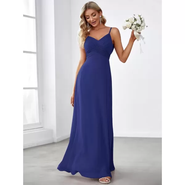 imageEverPretty Womens VNeck Sleeveless Front Ruched Maxi ALine Wedding Guest Dresses 80026Sapphire Blue