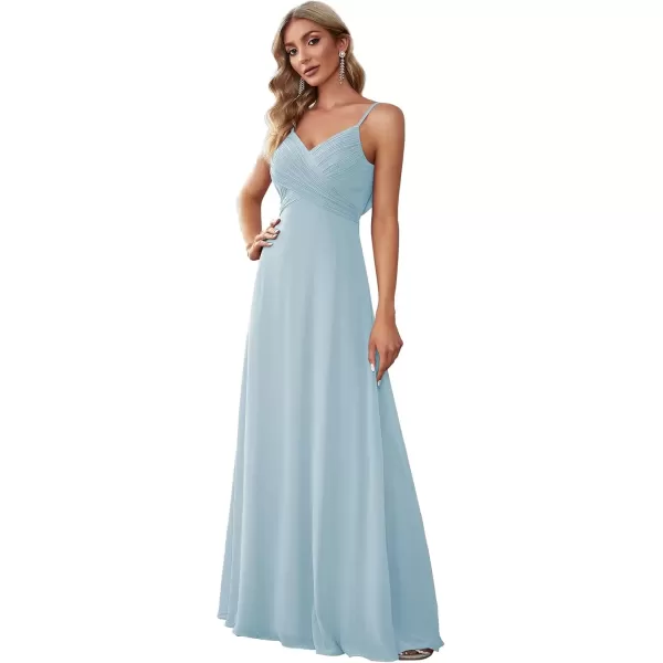 imageEverPretty Womens VNeck Sleeveless Front Ruched Maxi ALine Wedding Guest Dresses 80026Sky Blue