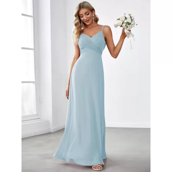 imageEverPretty Womens VNeck Sleeveless Front Ruched Maxi ALine Wedding Guest Dresses 80026Sky Blue