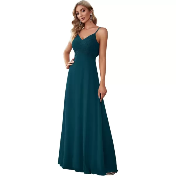 imageEverPretty Womens VNeck Sleeveless Front Ruched Maxi ALine Wedding Guest Dresses 80026Teal