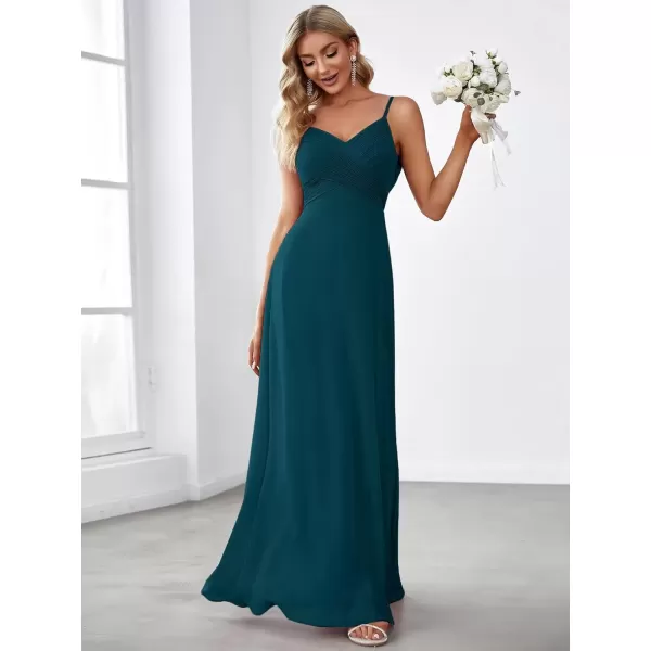 imageEverPretty Womens VNeck Sleeveless Front Ruched Maxi ALine Wedding Guest Dresses 80026Teal