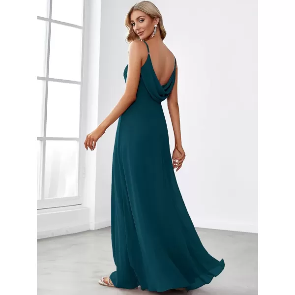 imageEverPretty Womens VNeck Sleeveless Front Ruched Maxi ALine Wedding Guest Dresses 80026Teal