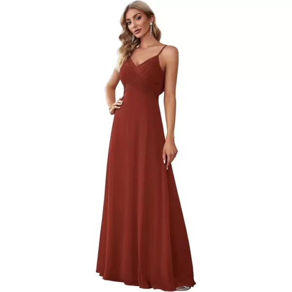 imageEverPretty Womens VNeck Sleeveless Front Ruched Maxi ALine Wedding Guest Dresses 80026Vermilion