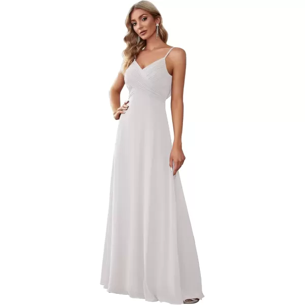 imageEverPretty Womens VNeck Sleeveless Front Ruched Maxi ALine Wedding Guest Dresses 80026White