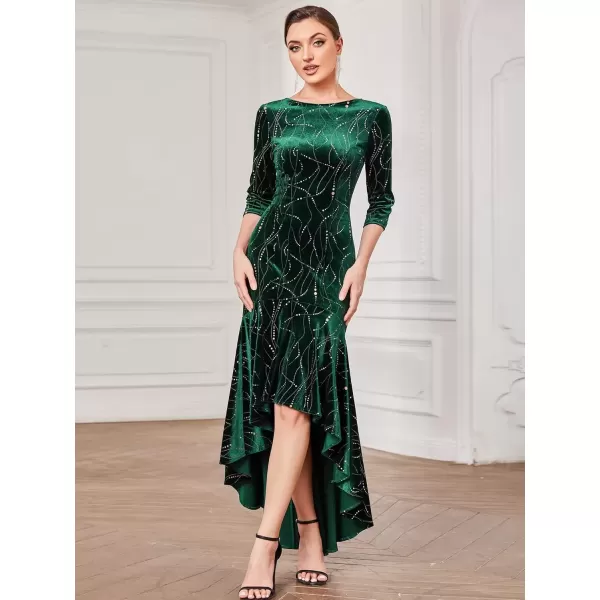 imageEverPretty Womens Velvet 34 Sleeve HighLow Mermaid Plus Size Gorgeous Evening Dress 0472Dark Green