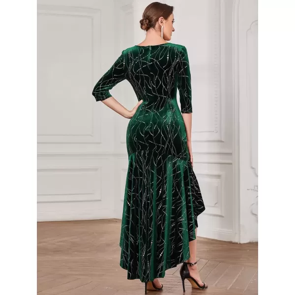 imageEverPretty Womens Velvet 34 Sleeve HighLow Mermaid Plus Size Gorgeous Evening Dress 0472Dark Green