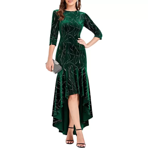 imageEverPretty Womens Velvet 34 Sleeve HighLow Mermaid Plus Size Gorgeous Evening Dress 0472Dark Green