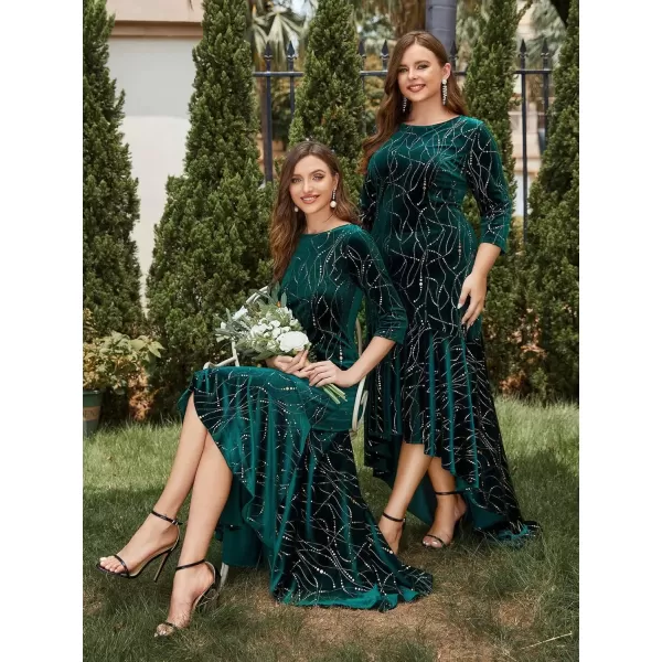 imageEverPretty Womens Velvet 34 Sleeve HighLow Mermaid Plus Size Gorgeous Evening Dress 0472Dark Green