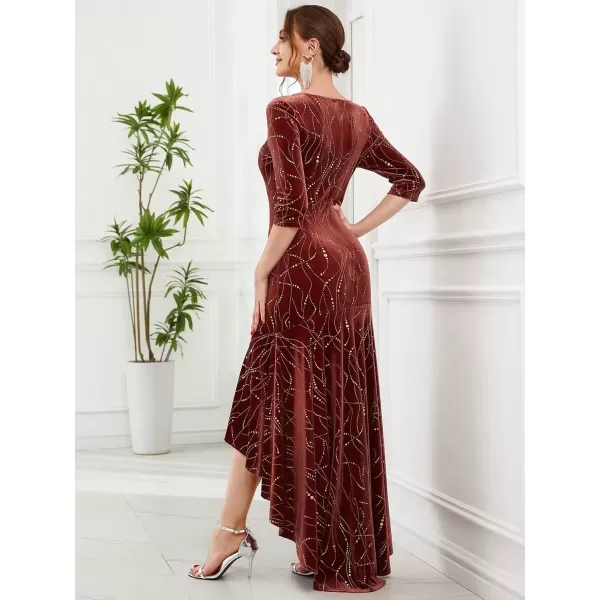 imageEverPretty Womens Velvet 34 Sleeve HighLow Mermaid Plus Size Gorgeous Evening Dress 0472Maroon