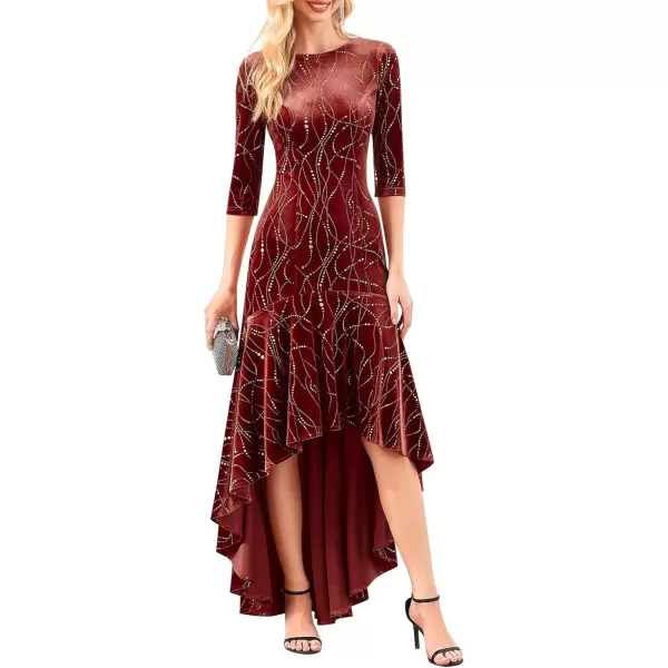 imageEverPretty Womens Velvet 34 Sleeve HighLow Mermaid Plus Size Gorgeous Evening Dress 0472Maroon