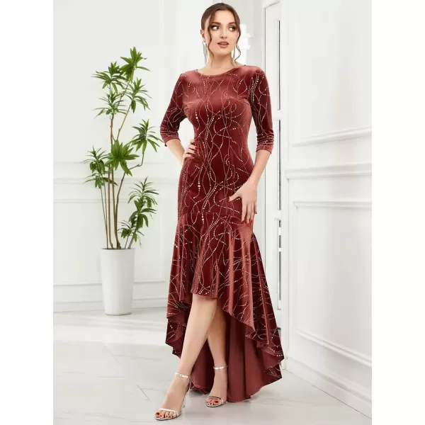 imageEverPretty Womens Velvet 34 Sleeve HighLow Mermaid Plus Size Gorgeous Evening Dress 0472Maroon