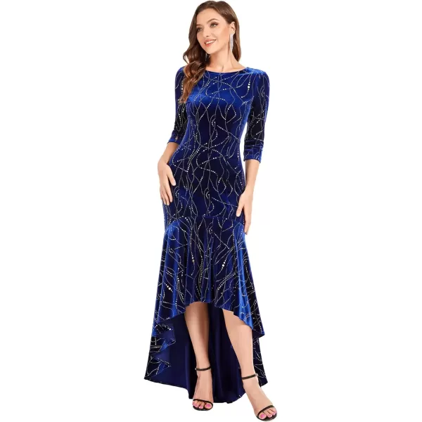 imageEverPretty Womens Velvet 34 Sleeve HighLow Mermaid Plus Size Gorgeous Evening Dress 0472Royal Blue