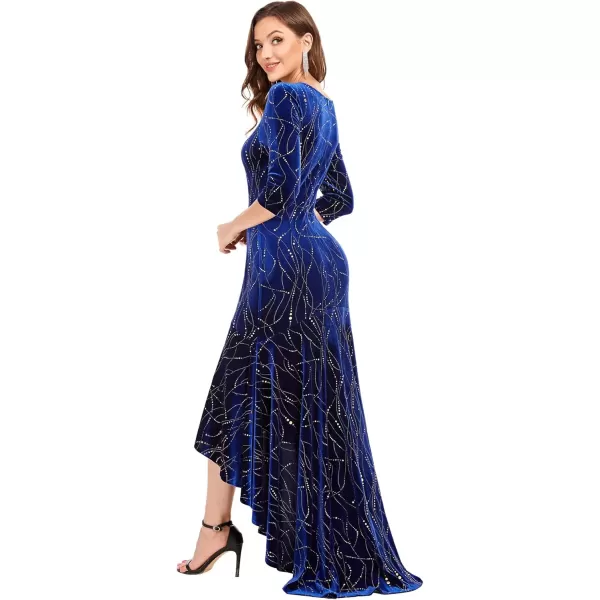 imageEverPretty Womens Velvet 34 Sleeve HighLow Mermaid Plus Size Gorgeous Evening Dress 0472Royal Blue