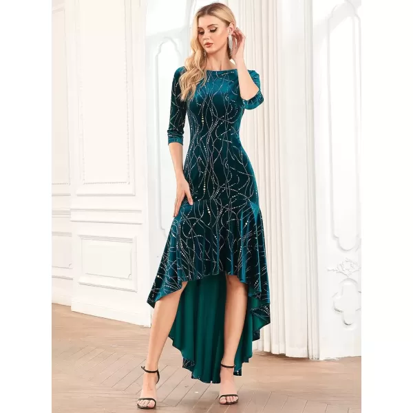 imageEverPretty Womens Velvet 34 Sleeve HighLow Mermaid Plus Size Gorgeous Evening Dress 0472Teal