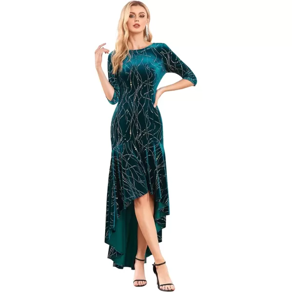 imageEverPretty Womens Velvet 34 Sleeve HighLow Mermaid Plus Size Gorgeous Evening Dress 0472Teal