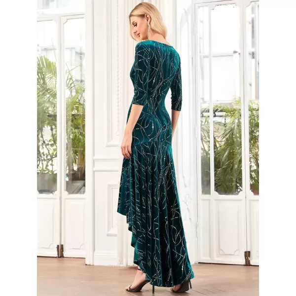 imageEverPretty Womens Velvet 34 Sleeve HighLow Mermaid Plus Size Gorgeous Evening Dress 0472Teal