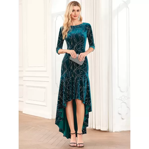 imageEverPretty Womens Velvet 34 Sleeve HighLow Mermaid Plus Size Gorgeous Evening Dress 0472Teal