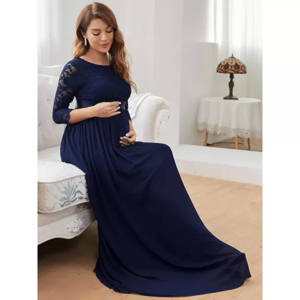 imageEverPretty Womens 34 Sleeve Aline Lace Embroidery Chiffon Maternity Party Dress 20797Navy Blue