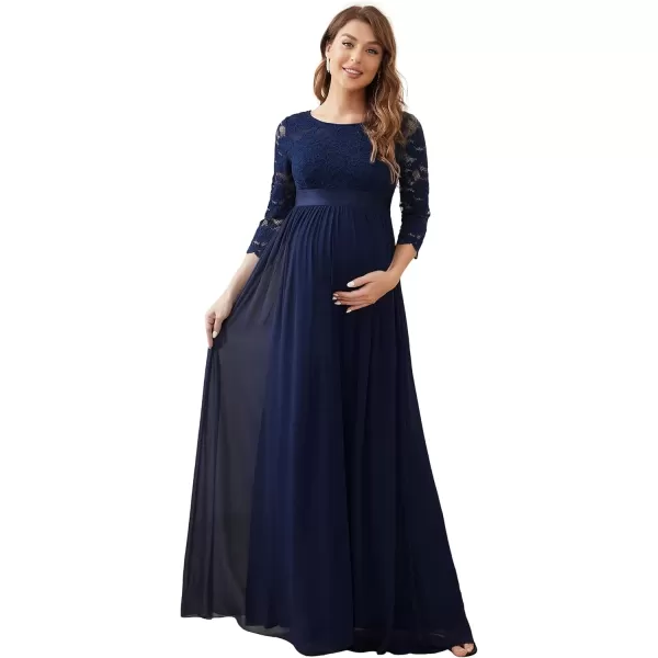 imageEverPretty Womens 34 Sleeve Aline Lace Embroidery Chiffon Maternity Party Dress 20797Navy Blue