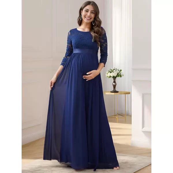 imageEverPretty Womens 34 Sleeve Aline Lace Embroidery Chiffon Maternity Party Dress 20797Navy Blue