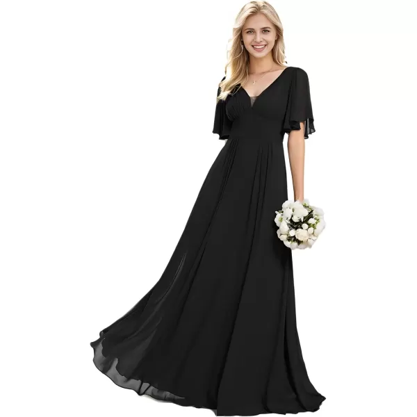 imageEverPretty Womens A Line V Neck Chiffon Pleated Long Bridesmaid Dresses 02003Black