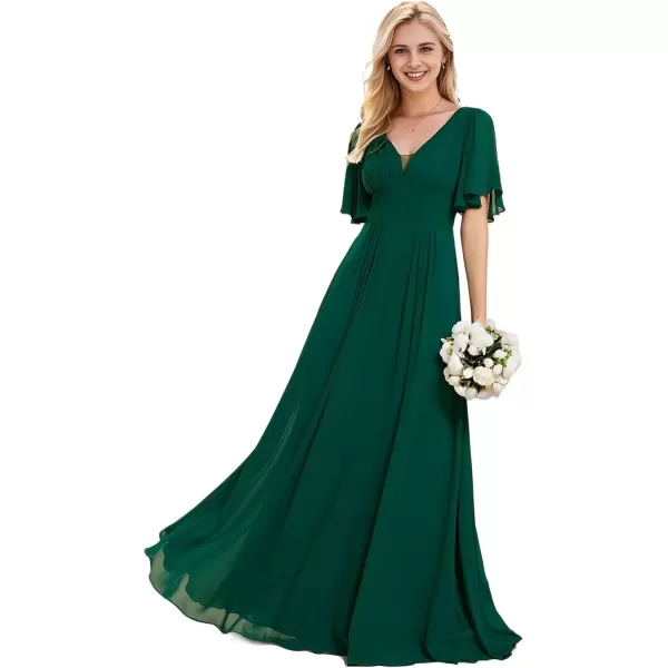 imageEverPretty Womens A Line V Neck Chiffon Pleated Long Bridesmaid Dresses 02003Deep Green