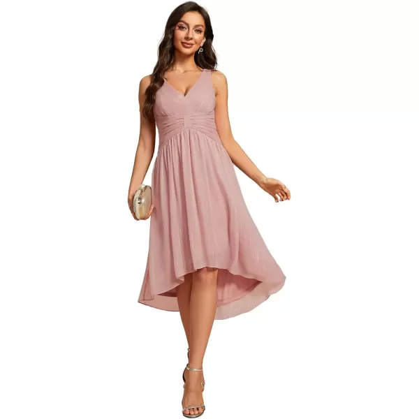 imageEverPretty Womens A Line V Neck Summer Dresses Sleeveless Pleated High Low Swing Wedding Guest Dress Black US08 Dusty Rose