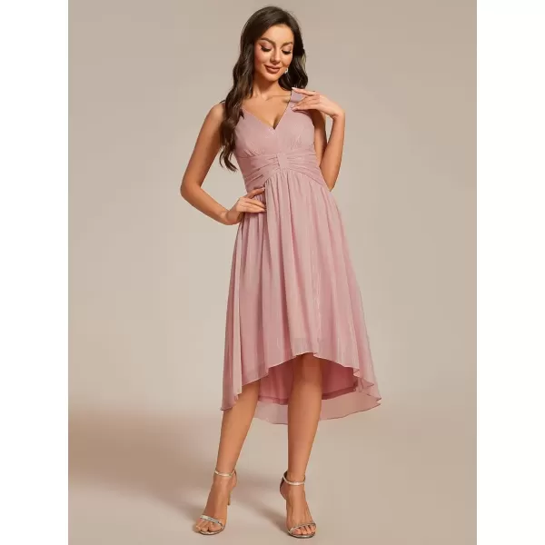 imageEverPretty Womens A Line V Neck Summer Dresses Sleeveless Pleated High Low Swing Wedding Guest Dress Black US08 Dusty Rose