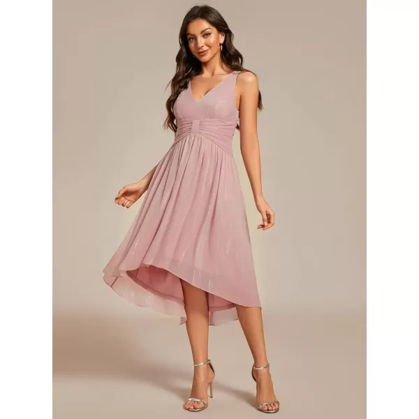 imageEverPretty Womens A Line V Neck Summer Dresses Sleeveless Pleated High Low Swing Wedding Guest Dress Black US08 Dusty Rose