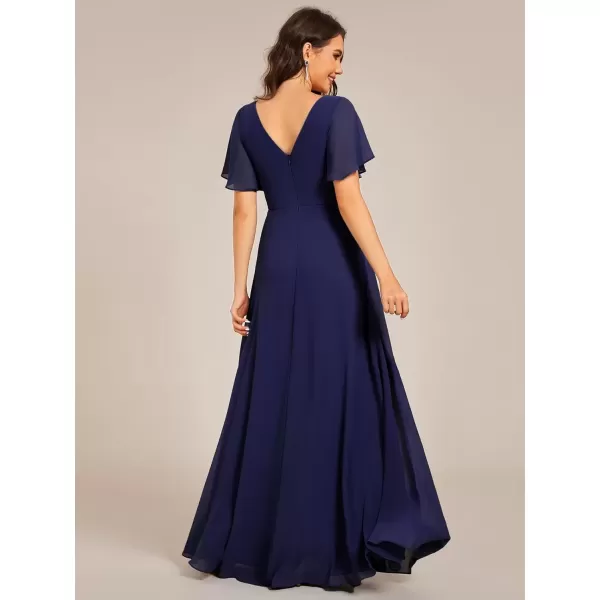 imageEverPretty Womens Chiffon Flutter Short Sleeves Appliques High Waist Fall Maxi Formal Dress 02237Navy Blue