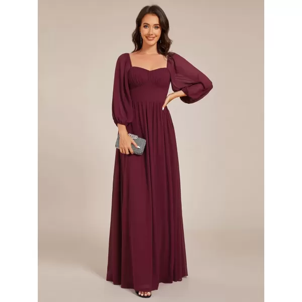 imageEverPretty Womens Elegant Ruched Sweetheart Empire Waist A Line Long Sleeves Maxi Chiffon Bridesmaid Dresses 02264Burgundy