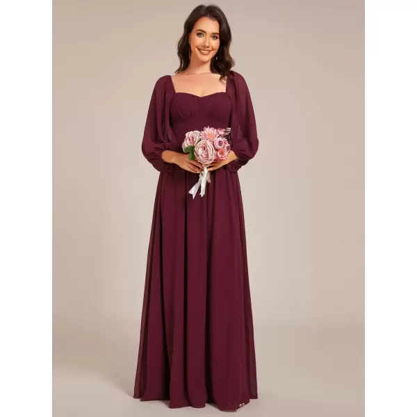 imageEverPretty Womens Elegant Ruched Sweetheart Empire Waist A Line Long Sleeves Maxi Chiffon Bridesmaid Dresses 02264Burgundy