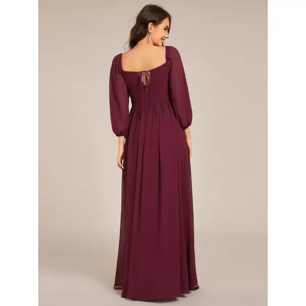 imageEverPretty Womens Elegant Ruched Sweetheart Empire Waist A Line Long Sleeves Maxi Chiffon Bridesmaid Dresses 02264Burgundy